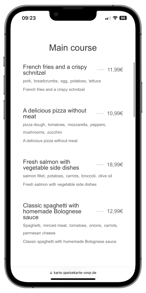 Digitale Speisekarte auf dem Smartphone – English